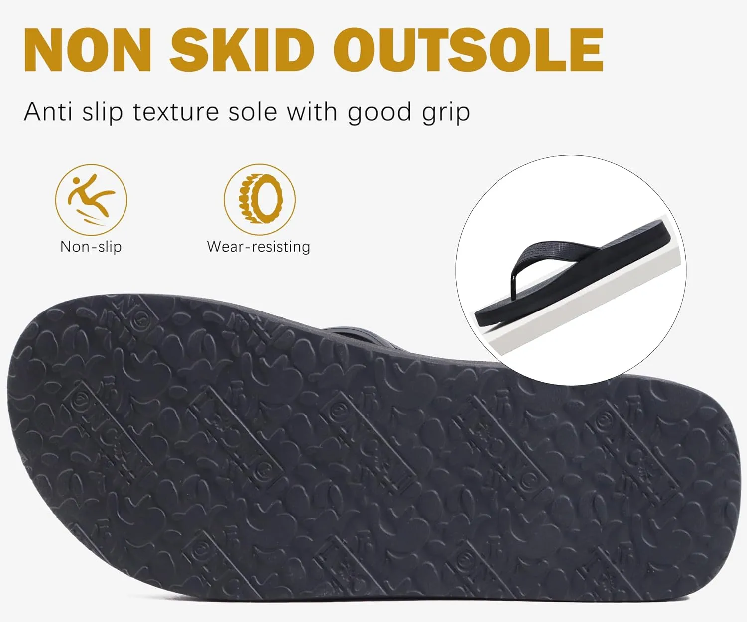 ONCAI Men's Flip Flops Summer Beach Fashion Yoga Mat Thong Sandals with Non-slip Outdoor Cushion Rubber Soles