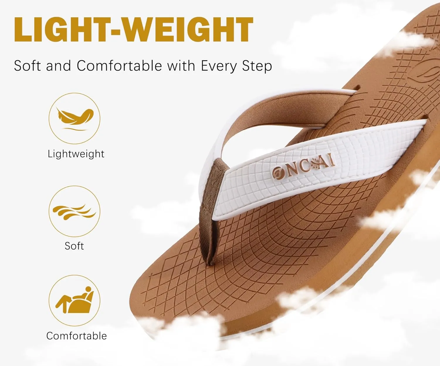 ONCAI Men's Flip Flops Summer Beach Fashion Yoga Mat Thong Sandals with Non-slip Outdoor Cushion Rubber Soles