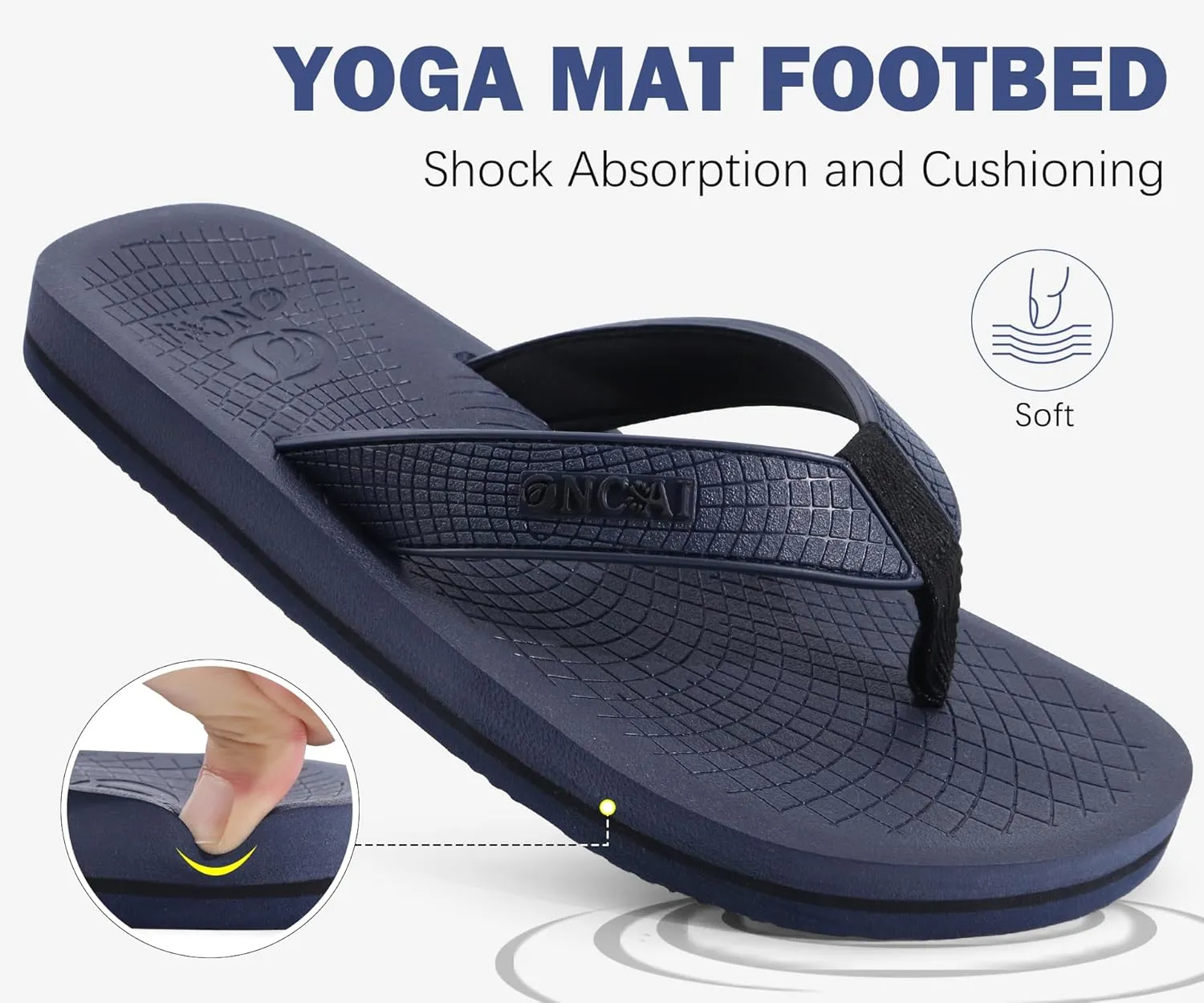 ONCAI Men's Flip Flops Summer Beach Fashion Yoga Mat Thong Sandals with Non-slip Outdoor Cushion Rubber Soles