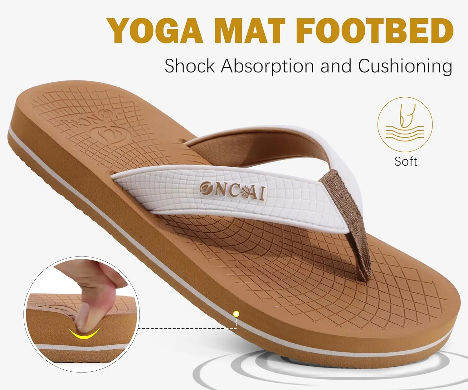 ONCAI Men's Flip Flops Summer Beach Fashion Yoga Mat Thong Sandals with Non-slip Outdoor Cushion Rubber Soles