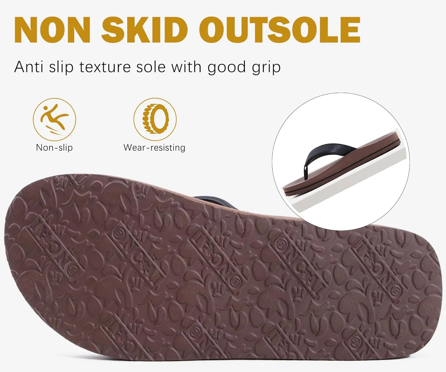 ONCAI Men's Flip Flops Summer Beach Fashion Yoga Mat Thong Sandals with Non-slip Outdoor Cushion Rubber Soles