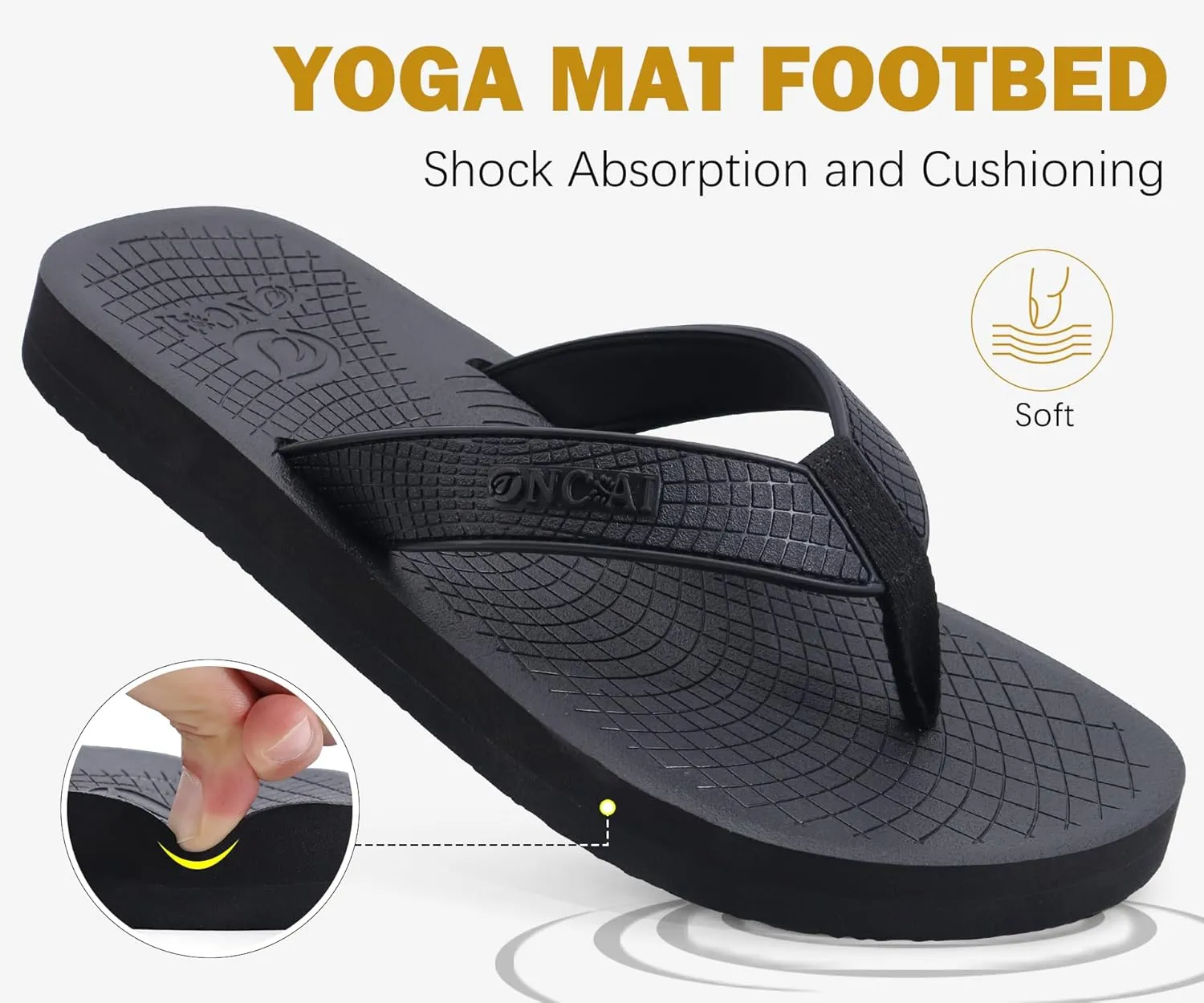 ONCAI Men's Flip Flops Summer Beach Fashion Yoga Mat Thong Sandals with Non-slip Outdoor Cushion Rubber Soles