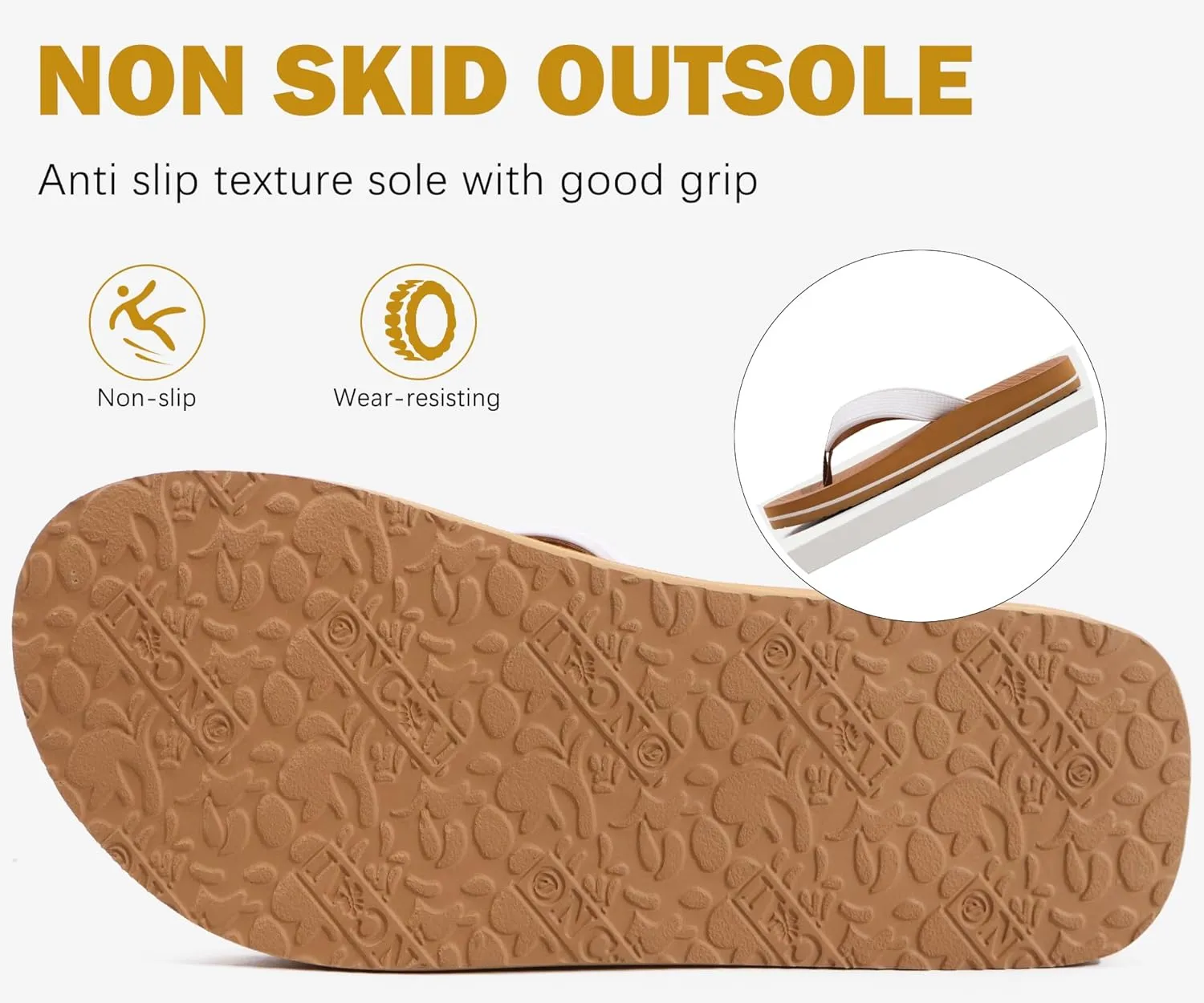 ONCAI Men's Flip Flops Summer Beach Fashion Yoga Mat Thong Sandals with Non-slip Outdoor Cushion Rubber Soles