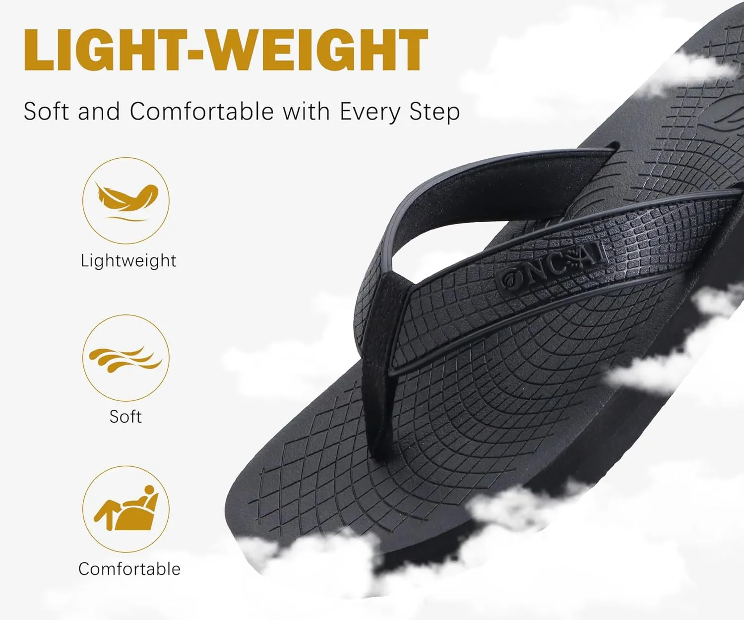 ONCAI Men's Flip Flops Summer Beach Fashion Yoga Mat Thong Sandals with Non-slip Outdoor Cushion Rubber Soles
