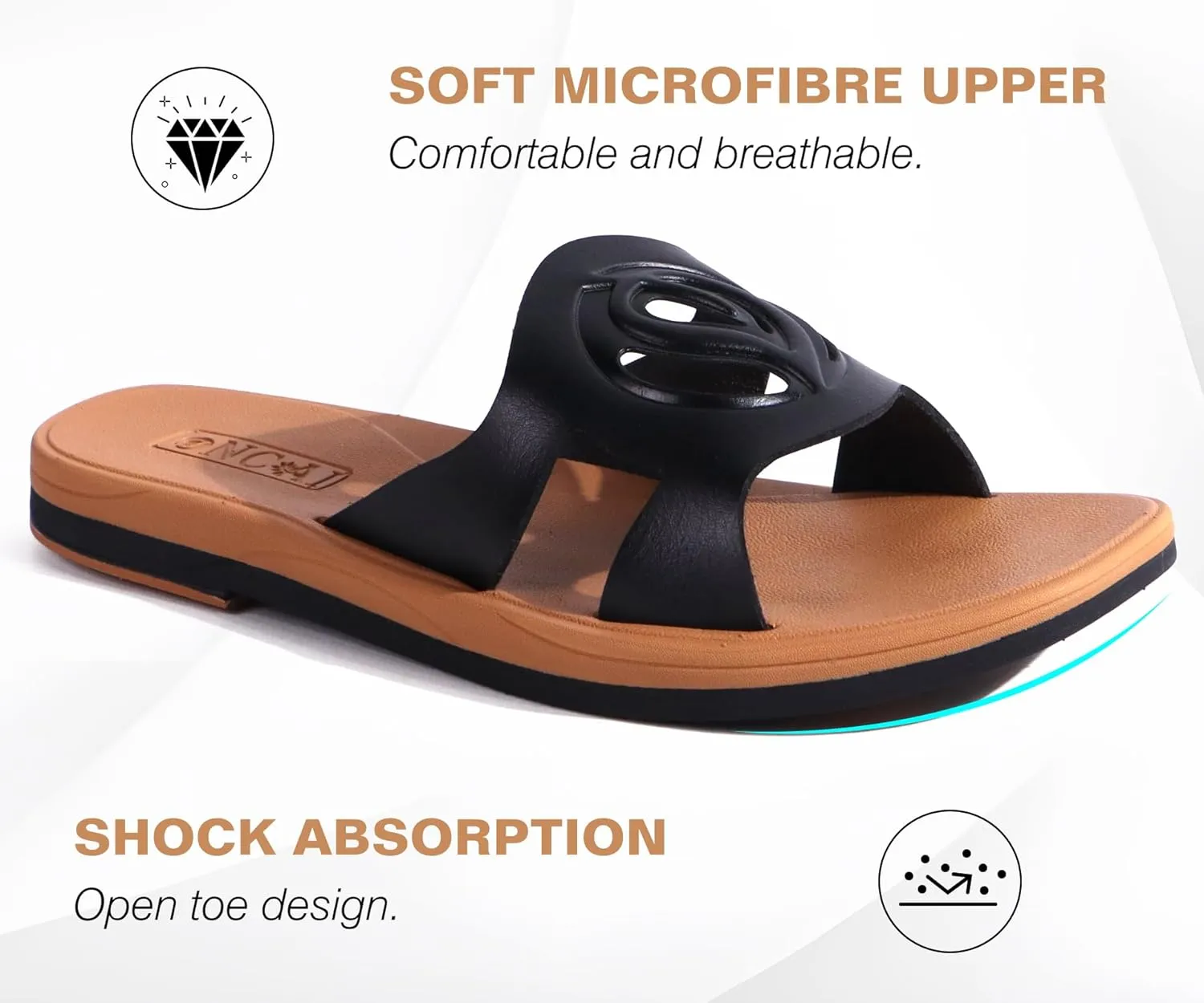ONCAI Women's Flat Sandals Fashion Square Open Toe Slide Dressy Sandals for Woman Soft Cushion Vegan Comfortable Summer Slip On Casual Walking Outdoor Ladies Sandal Non Slip Rubber Sole Size 6-11 US