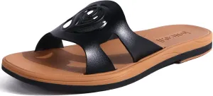 ONCAI Women's Flat Sandals Fashion Square Open Toe Slide Dressy Sandals for Woman Soft Cushion Vegan Comfortable Summer Slip On Casual Walking Outdoor Ladies Sandal Non Slip Rubber Sole Size 6-11 US