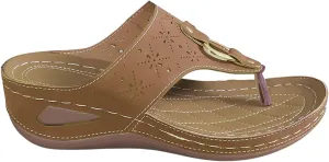 Orthopedic Sandals for Women Comfort Dressy Flip Flops Arch Support T-Stray Beach Walking Summer Hollow Metal Thick-Soled Wedge Heel Flip-Flops Lightweight External Wear Wide Width Slippers