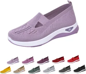 Orthowalkway Womens Shoes, Women's Comfortable Breathable Knitted Sneakers, Orthopedic Slip-On Lightweight Flat Soft Shoes