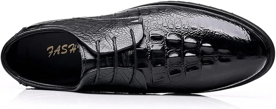 Oxford Dress Shoes for Men Lace Up Crocodile Embossed Faux Leather Derby Shoes Anti-Slip Rubber Sole Non Slip Low Top Party