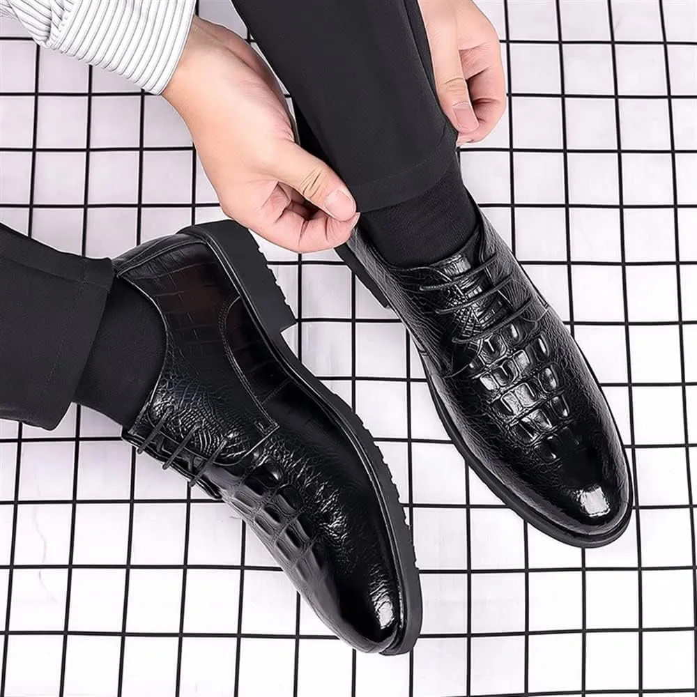 Oxford Dress Shoes for Men Lace Up Crocodile Embossed Faux Leather Derby Shoes Anti-Slip Rubber Sole Non Slip Low Top Party