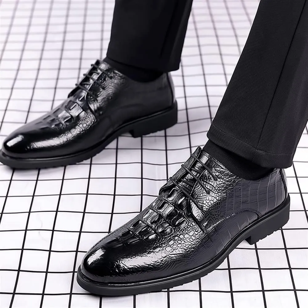 Oxford Dress Shoes for Men Lace Up Crocodile Embossed Faux Leather Derby Shoes Anti-Slip Rubber Sole Non Slip Low Top Party