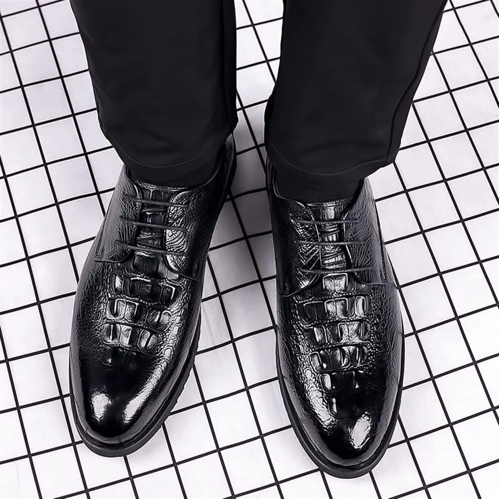 Oxford Dress Shoes for Men Lace Up Crocodile Embossed Faux Leather Derby Shoes Anti-Slip Rubber Sole Non Slip Low Top Party