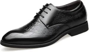 Oxford Shoes for Men Lace Up Round Toe Crocodile Print Derby Shoes Leather Non Slip Low Top Rubber Sole Wedding (Color : Black, Size : 8)