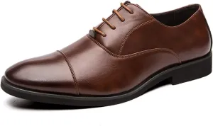 Oxfords Dress Derby Shoes for Men Plain Round Cap Toe Plain 4-Eye Lace Up Block Heel Synthetic Leather Rubber Sole Non-Slip