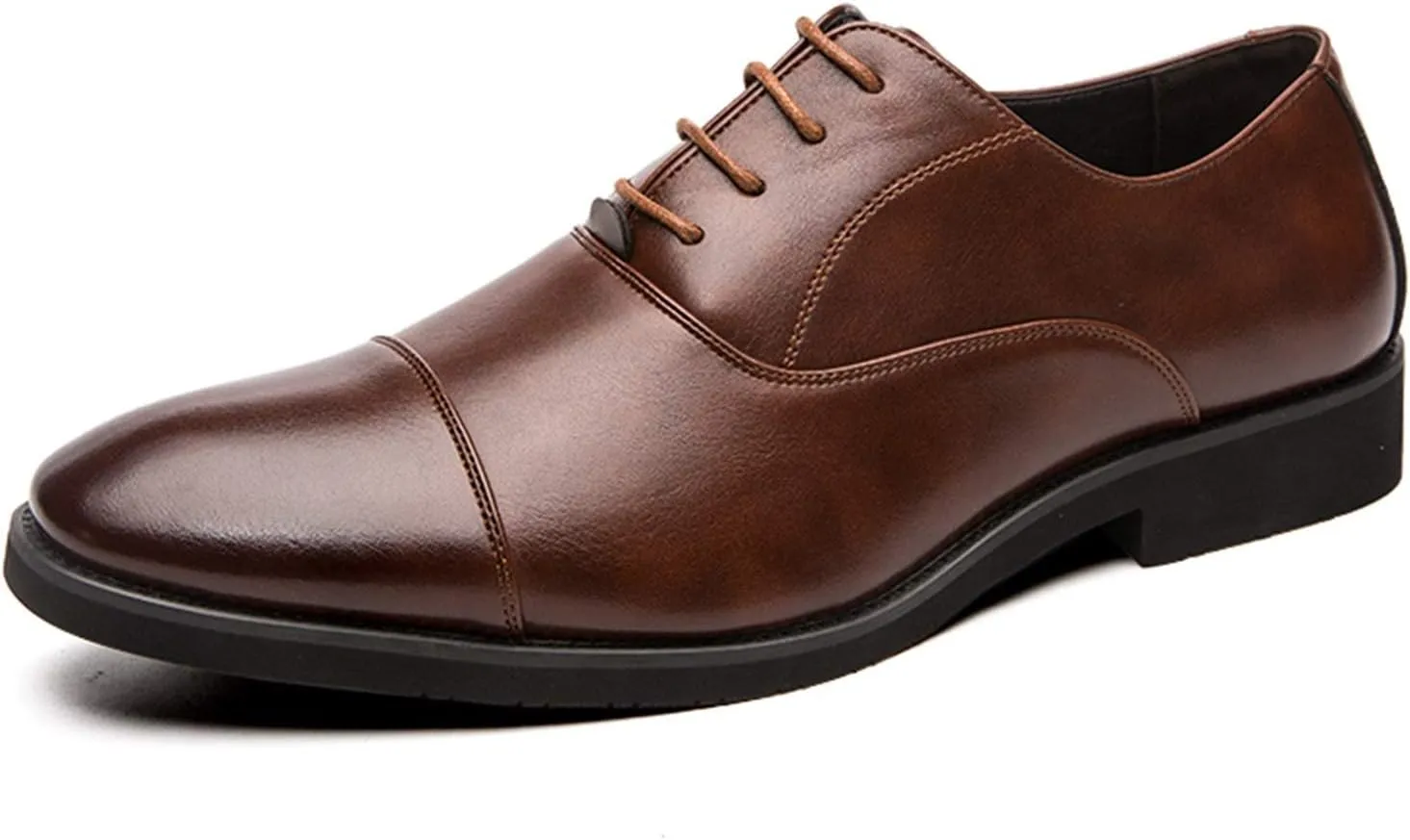 Oxfords Dress Derby Shoes for Men Plain Round Cap Toe Plain 4-Eye Lace Up Block Heel Synthetic Leather Rubber Sole Non-Slip