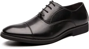 Oxfords Dress Derby Shoes for Men Plain Round Cap Toe Plain 4-Eye Lace Up Block Heel Synthetic Leather Rubber Sole Non-Slip