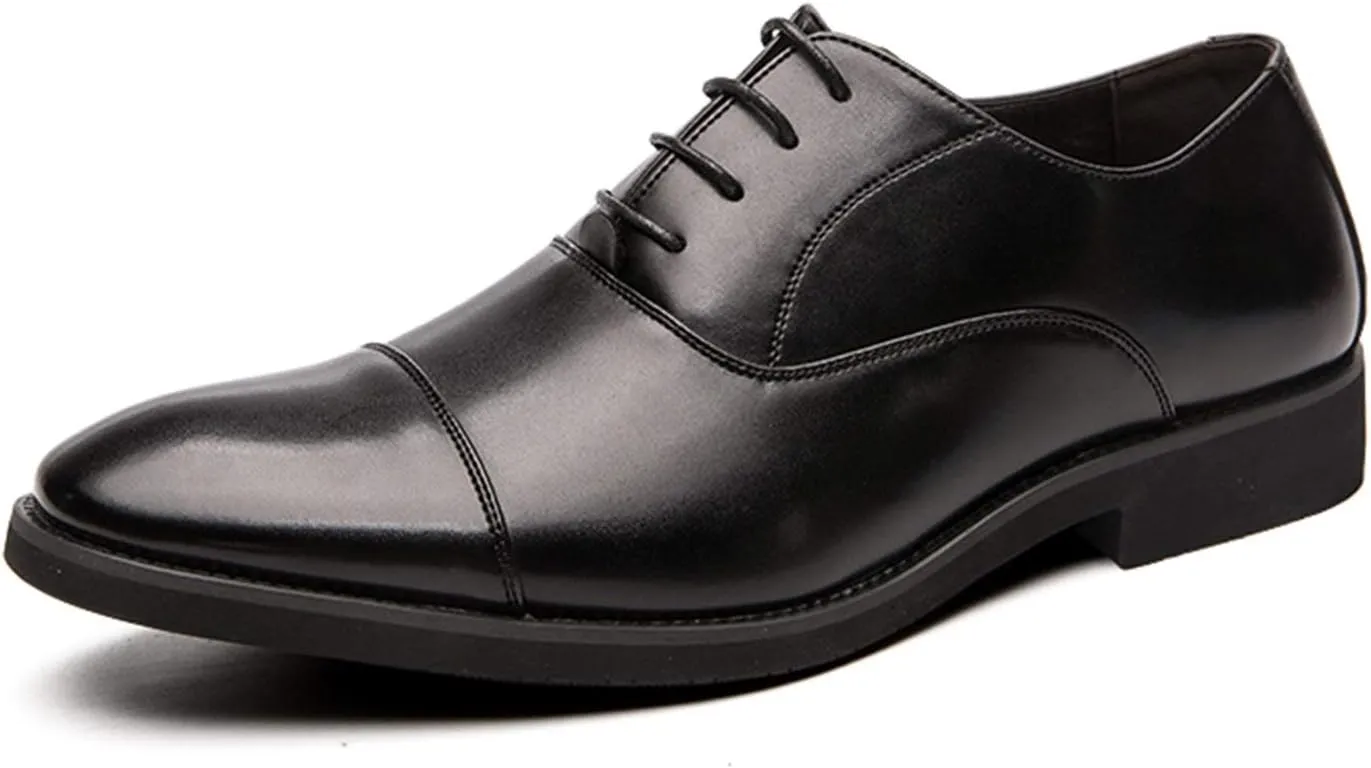 Oxfords Dress Derby Shoes for Men Plain Round Cap Toe Plain 4-Eye Lace Up Block Heel Synthetic Leather Rubber Sole Non-Slip