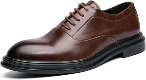 Oxfords Dress Derby Shoes for Men Round Burnish Toe 5-Eye Lace Up Thick Block Heel Faux Leather Synthetic Leather Non-Slip