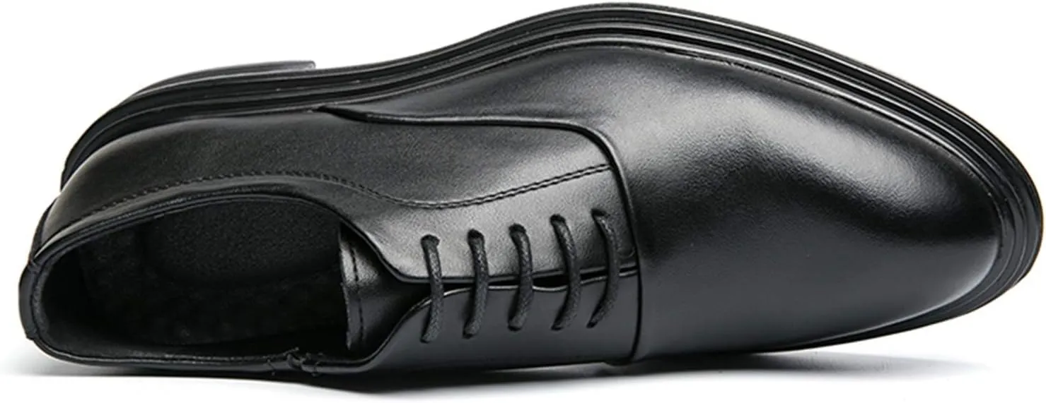 Oxfords Dress Derby Shoes for Men Round Burnish Toe 5-Eye Lace Up Thick Block Heel Faux Leather Synthetic Leather Non-Slip