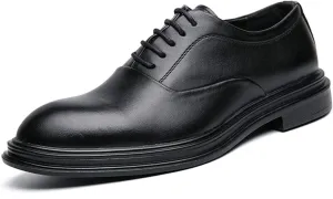 Oxfords Dress Derby Shoes for Men Round Burnish Toe 5-Eye Lace Up Thick Block Heel Faux Leather Synthetic Leather Non-Slip