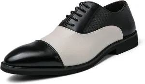 Oxfords Dress Derby Shoes for Men Round Cap Toe Color Matching Patchwork 5-Eye Lace Up Block Heel Synthetic Leather Rubber Sole Non-Slip
