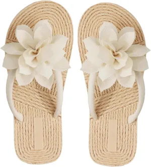 OYOANGLE Women's Applique Decor Open Toe Flip Flop Sandals Casual Outdoor Flat Slippers