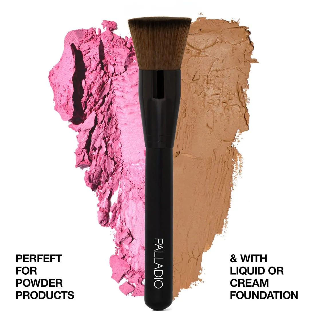 Palladio Flat Kabuki Brush, Professional Makeup Brush for Foundation, Face Blush, Powder, Cream, Contour & Highlight, Synthetic Bristles Provide Buildable Coverage for a Natural Even Looking Finish