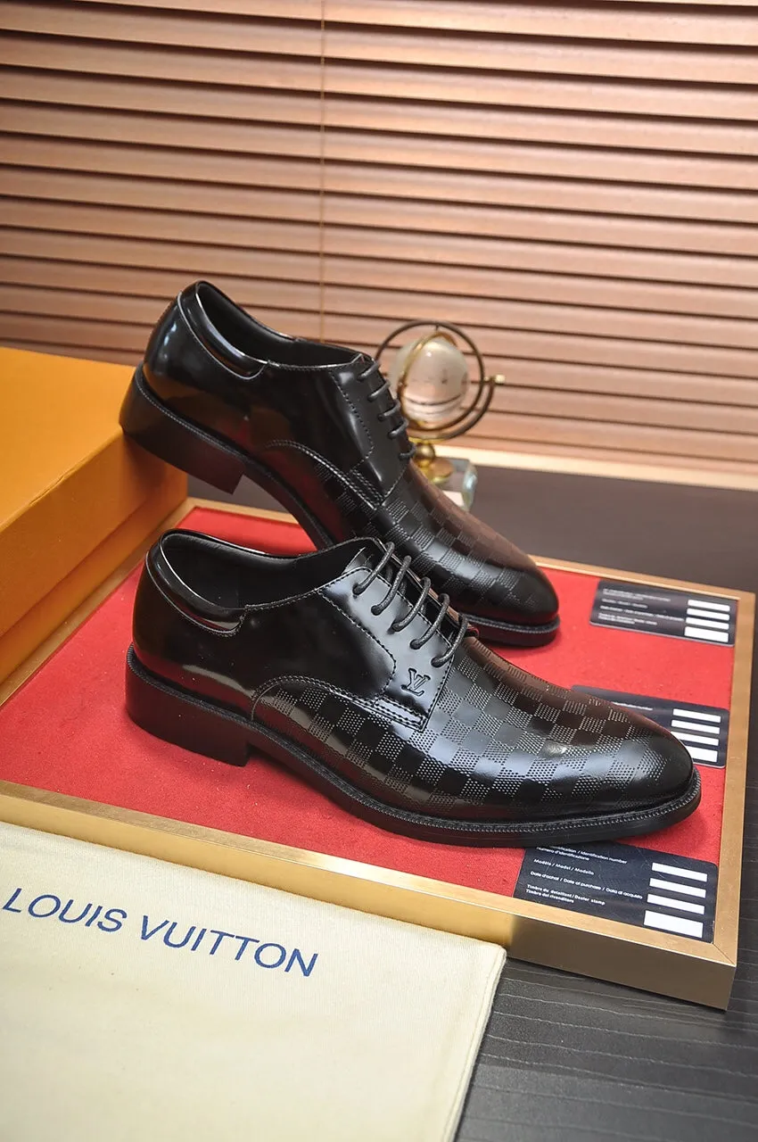 Patterned Leather Black Derby Shoes