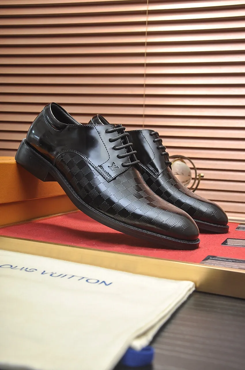 Patterned Leather Black Derby Shoes