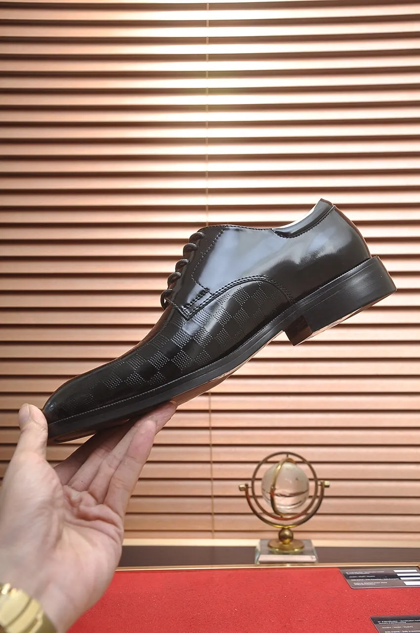 Patterned Leather Black Derby Shoes