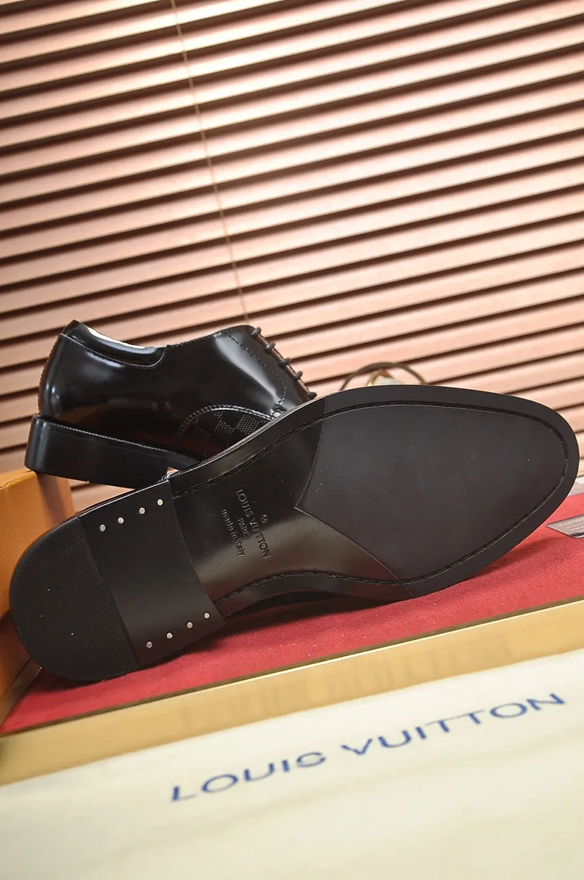 Patterned Leather Black Derby Shoes