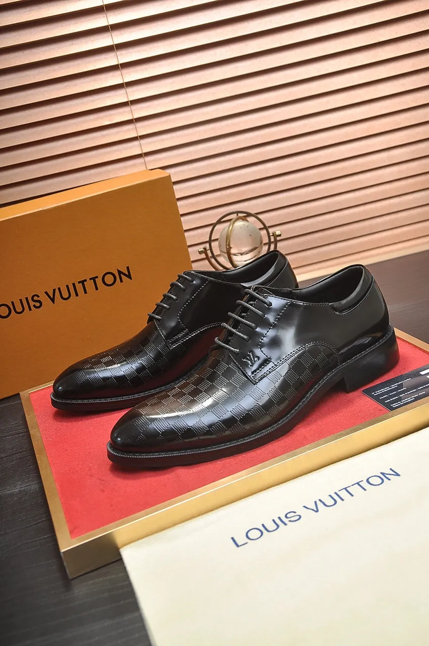 Patterned Leather Black Derby Shoes