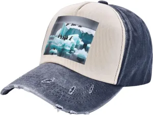 Penguins On The Iceberg Print Golf Flat Snapback Hat,Hip Hop Style Flat Bill,Personalized Adjustable Summer Sun Hat Unisex