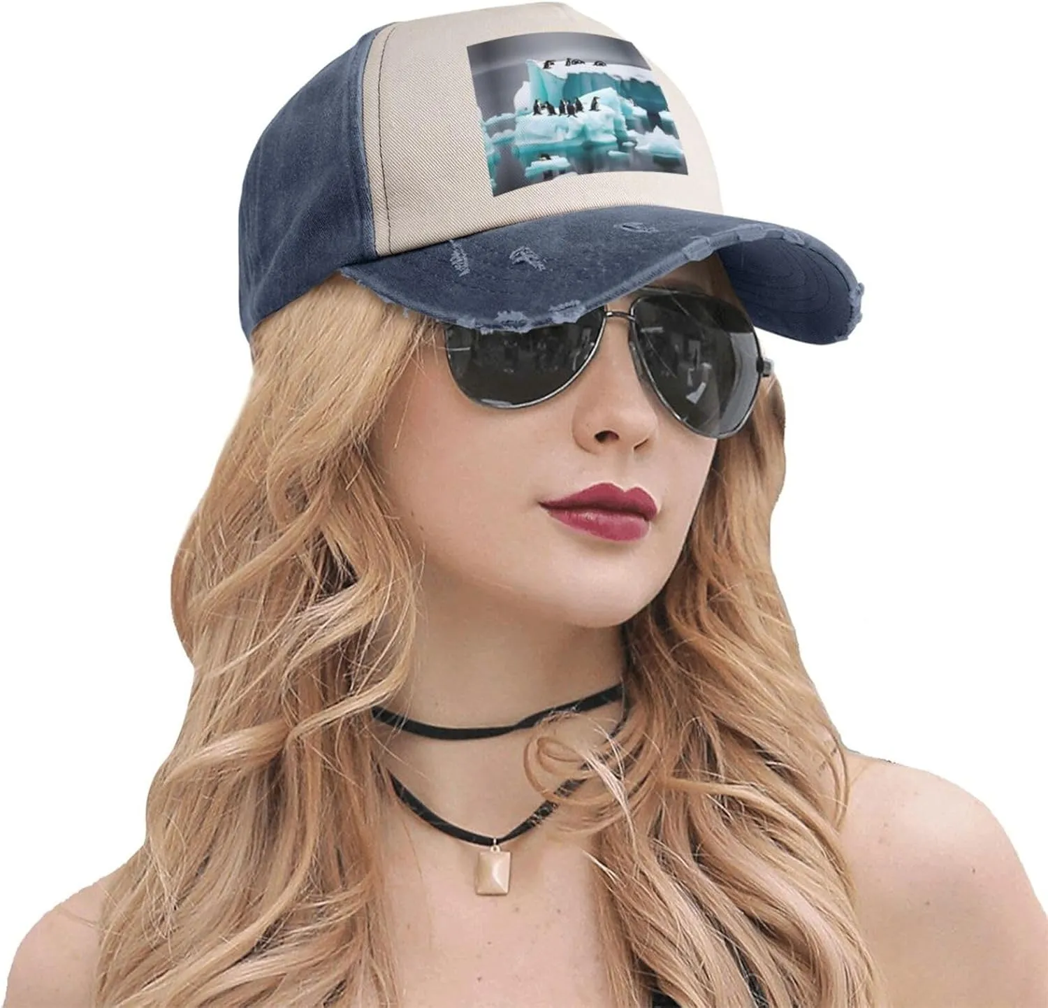 Penguins On The Iceberg Print Golf Flat Snapback Hat,Hip Hop Style Flat Bill,Personalized Adjustable Summer Sun Hat Unisex