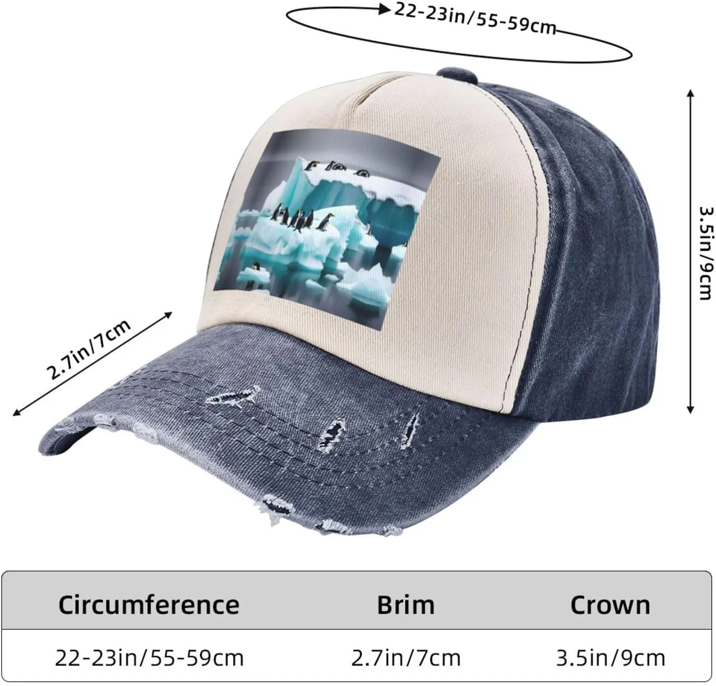 Penguins On The Iceberg Print Golf Flat Snapback Hat,Hip Hop Style Flat Bill,Personalized Adjustable Summer Sun Hat Unisex