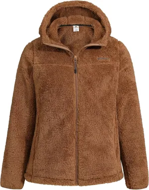 Pioneer Camp Women's Fuzzy Fleece Jacket Full Zip Up Lightweight Warm Soft Fleece Coat with hood for Spring Fall Winter