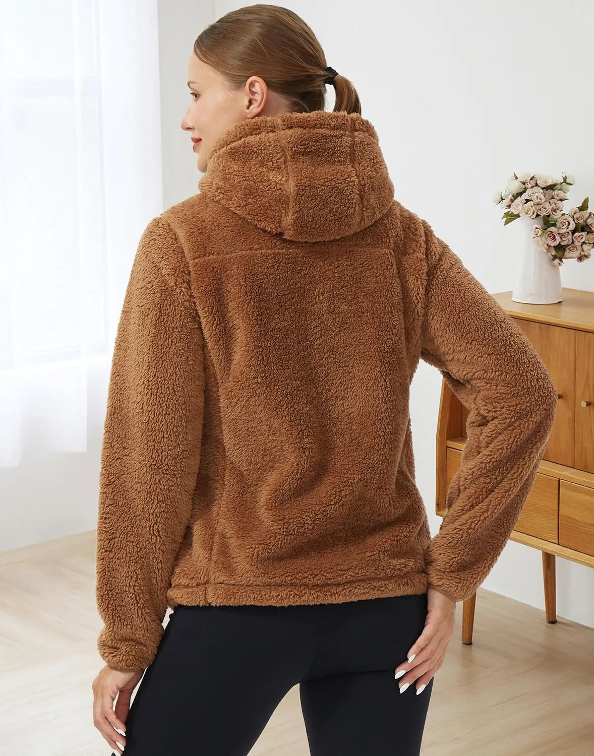 Pioneer Camp Women's Fuzzy Fleece Jacket Full Zip Up Lightweight Warm Soft Fleece Coat with hood for Spring Fall Winter