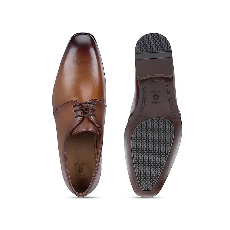 Plain Polished Shiny Leather Derby Shoes