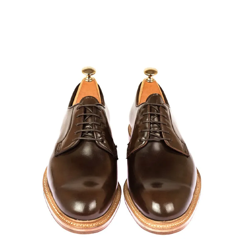 Plain Toe Polished Shiny Leather Derby Shoes