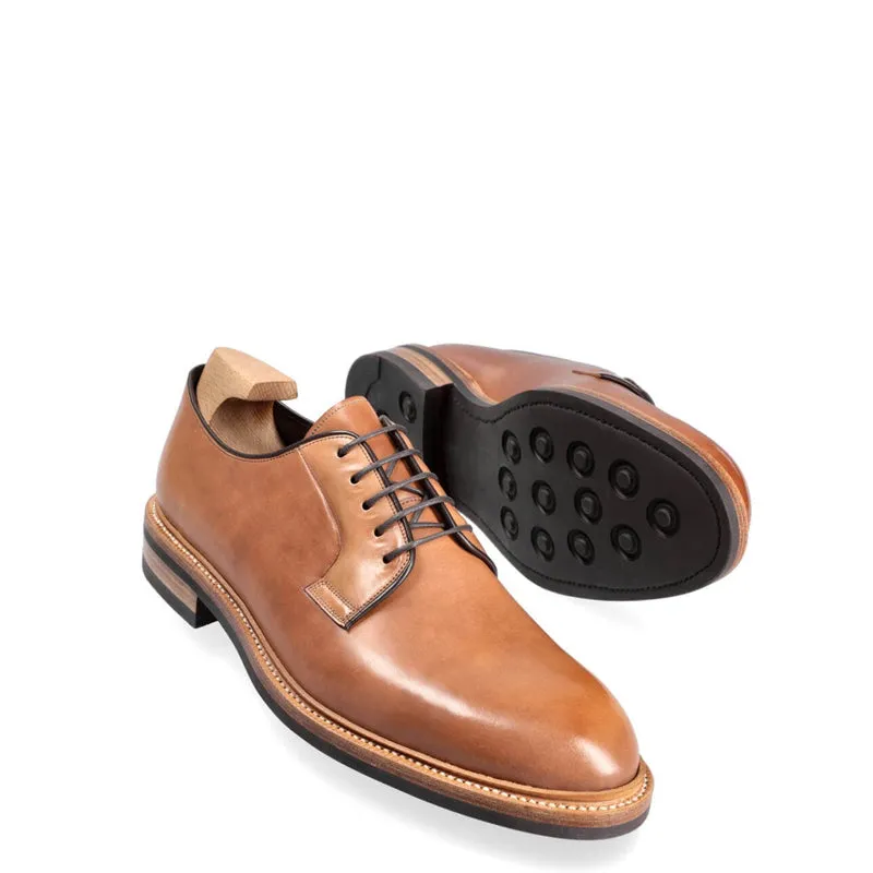 Plain Toe Polished Shiny Leather Derby Shoes