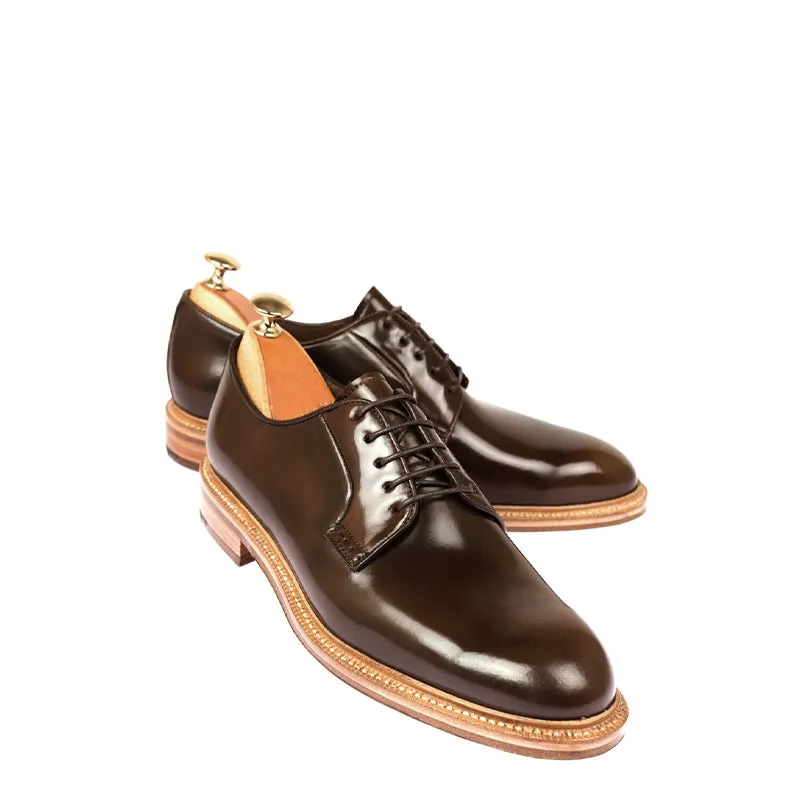 Plain Toe Polished Shiny Leather Derby Shoes