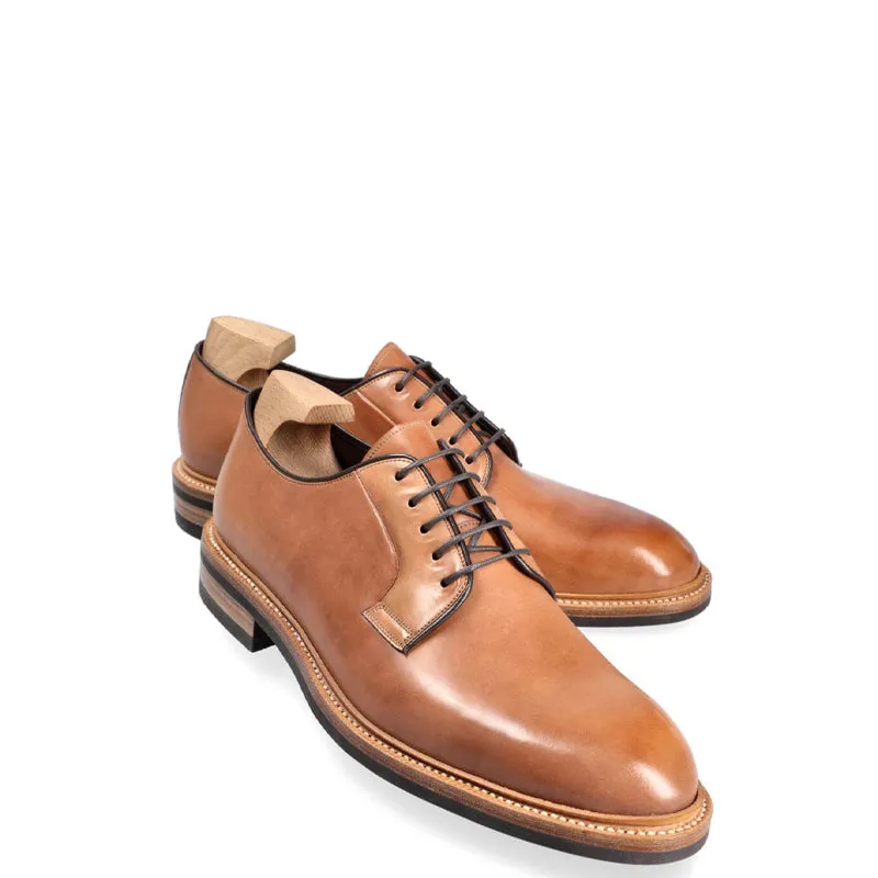 Plain Toe Polished Shiny Leather Derby Shoes