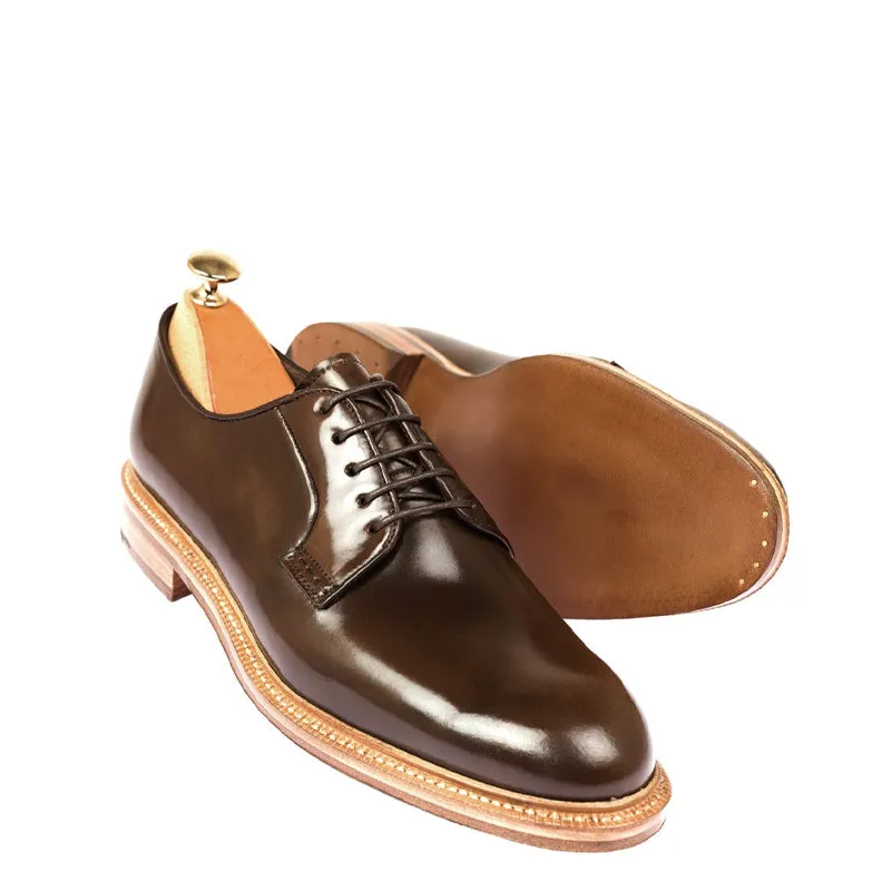 Plain Toe Polished Shiny Leather Derby Shoes
