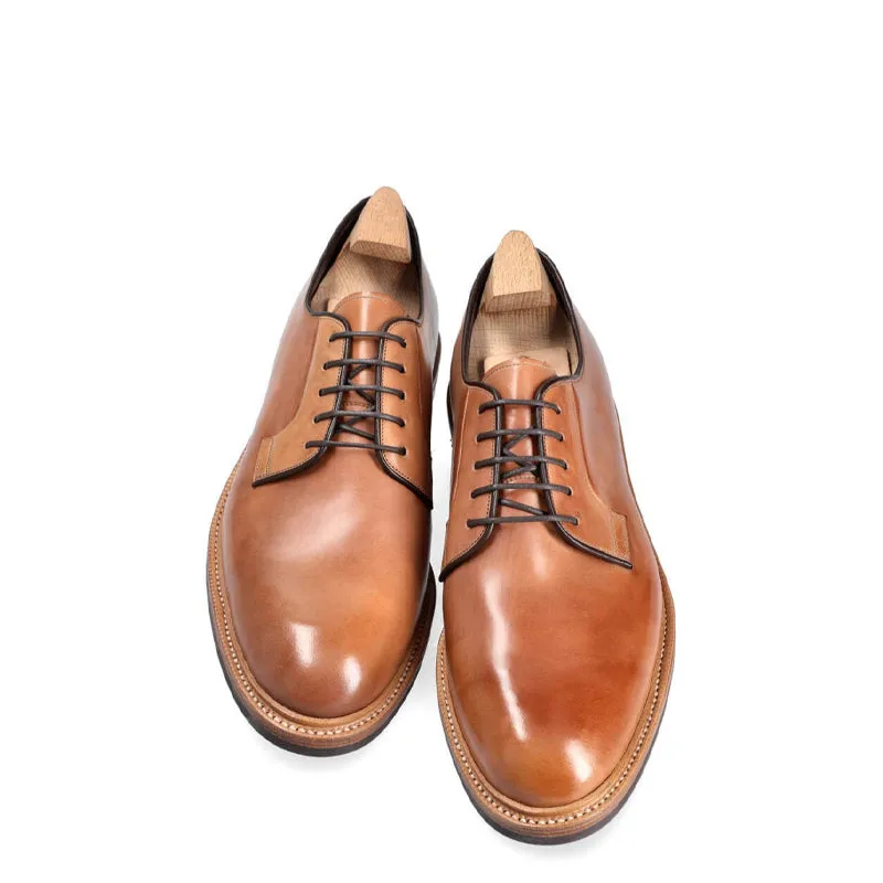 Plain Toe Polished Shiny Leather Derby Shoes