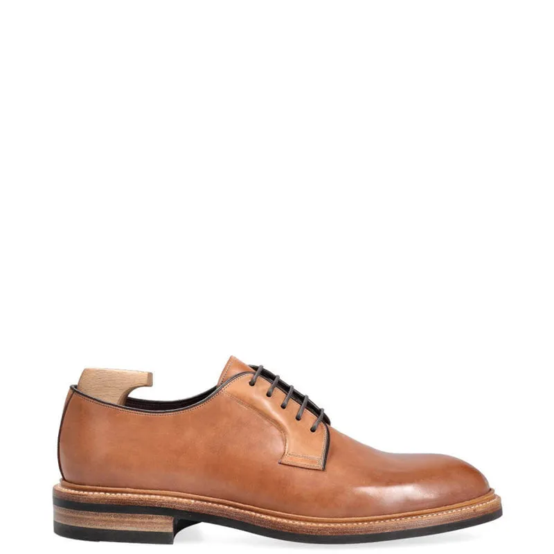 Plain Toe Polished Shiny Leather Derby Shoes