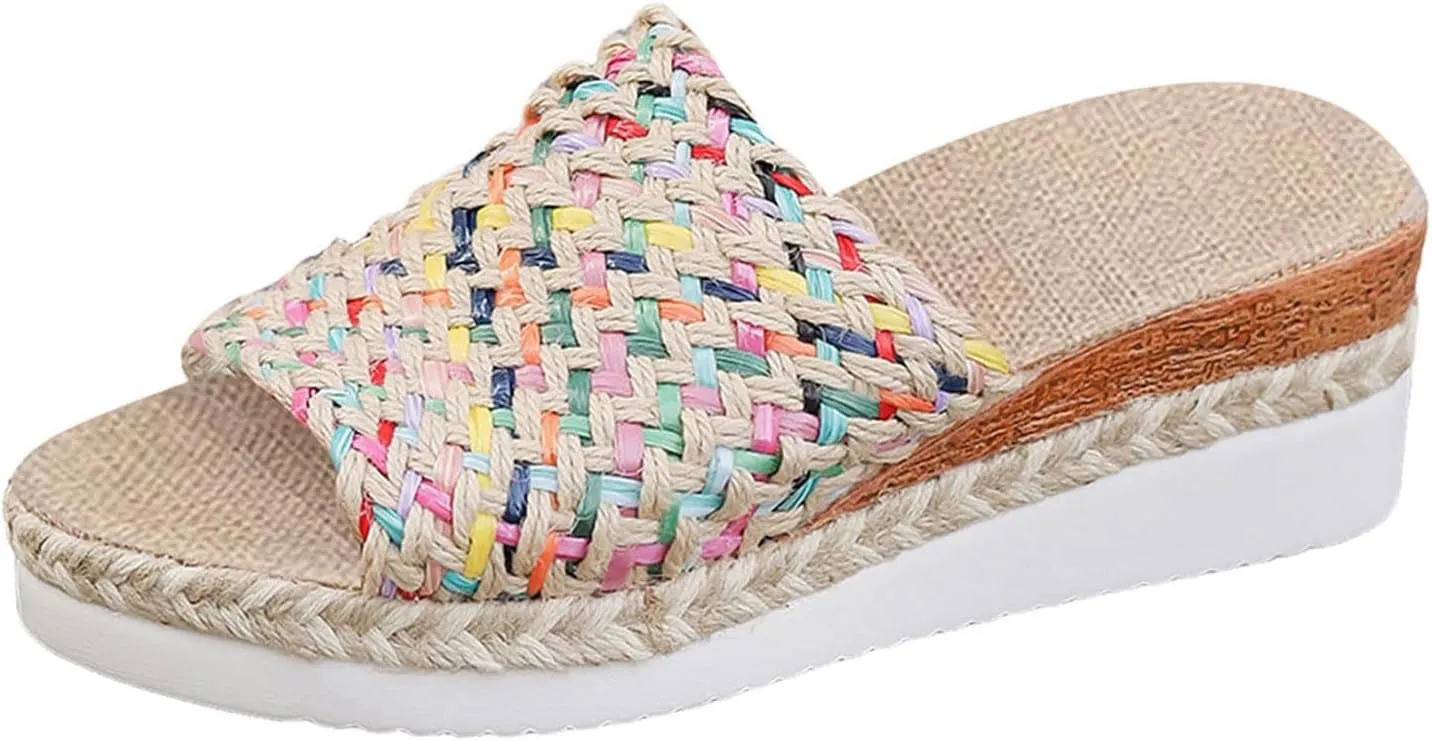Platform Sandals Women Espadrille Slip on Wedge Sandals Color Block Open Toe Comfortable Stylish Casual Summer Shoes