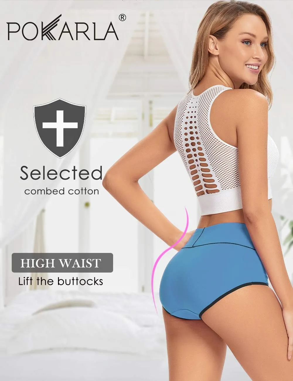POKARLA Womens Cotton Underwear High Waist Full Coverage Briefs Soft Breathable Postpartum Panties Stretch Underpants