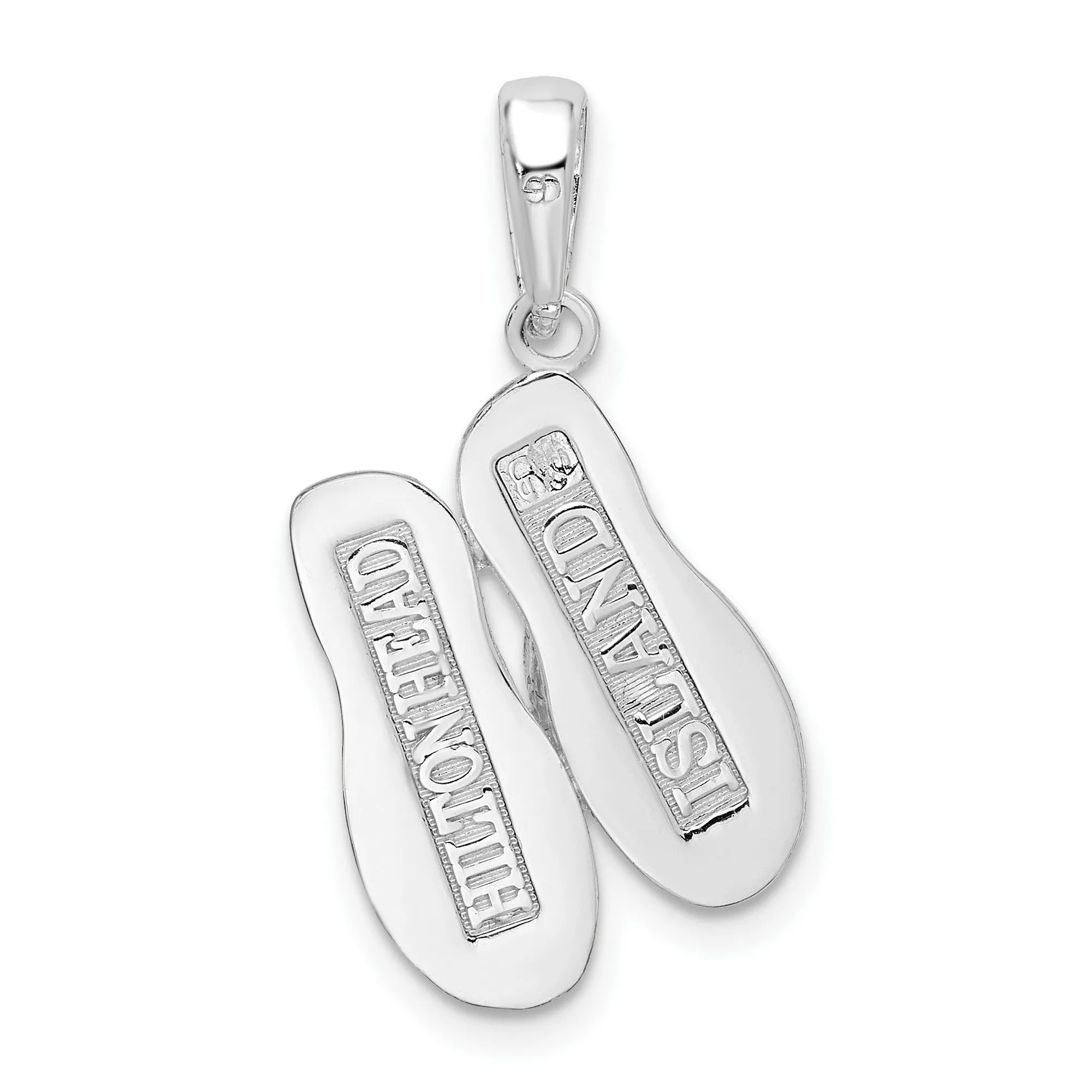 Polished Hilton Head Island Flip Flop Charm Pendant in Real 925 Sterling Silver