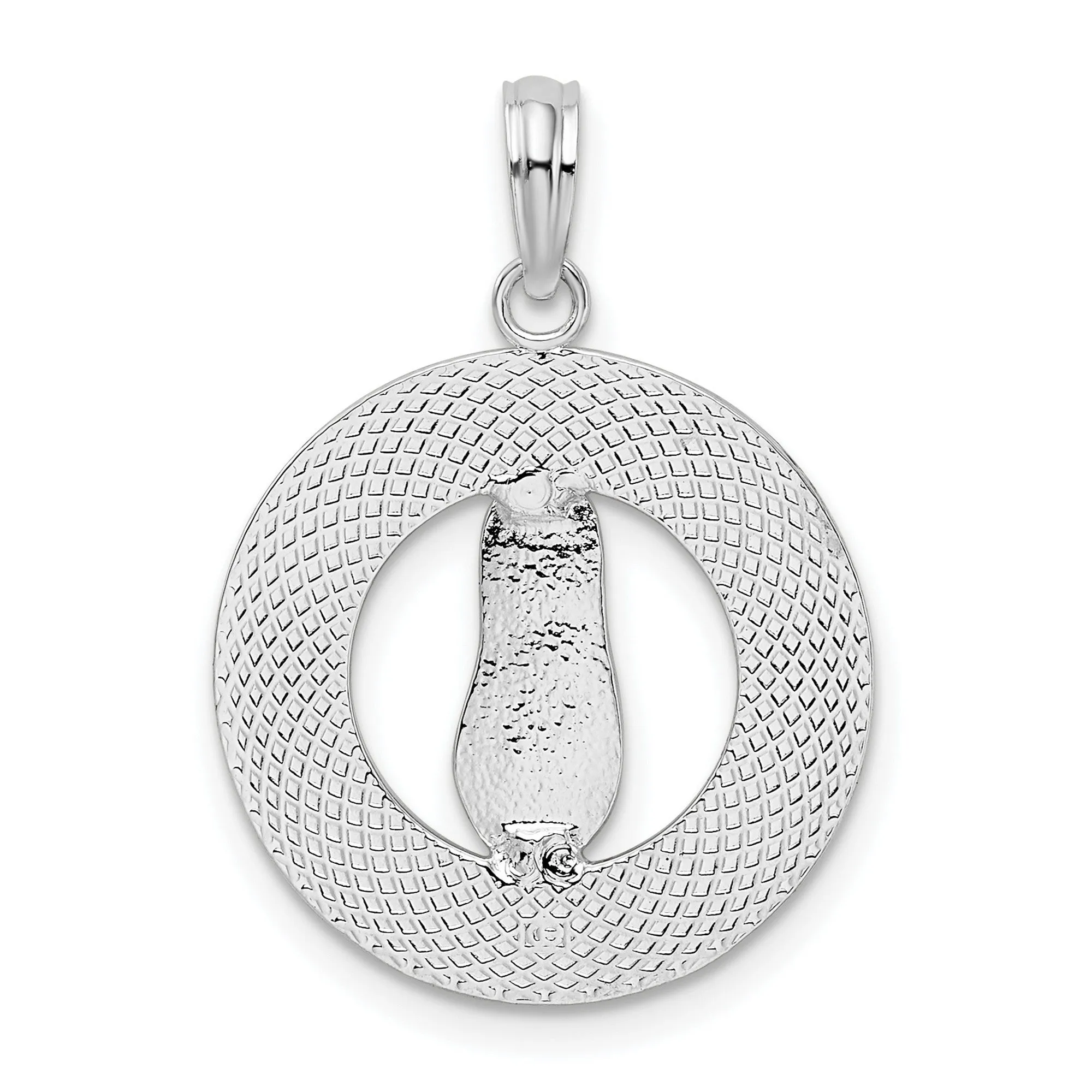 Polished Ocean City MD Circle with Flip-flop Charm Pendant in Real 925 Sterling Silver