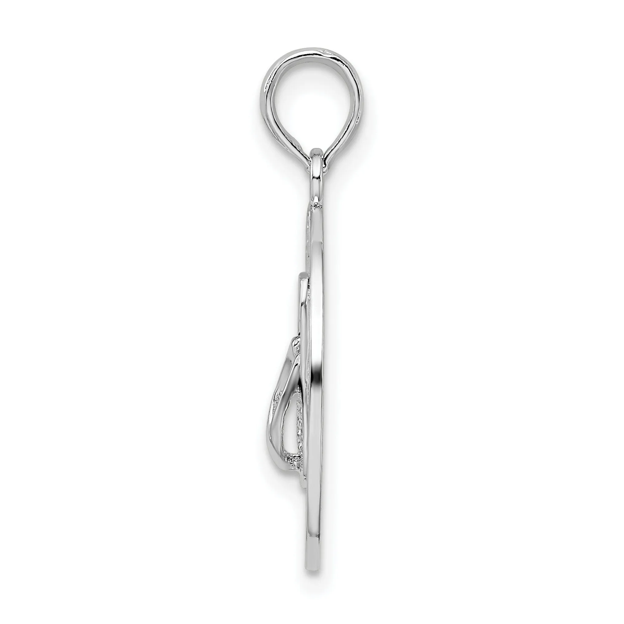 Polished Ocean City MD Circle with Flip-flop Charm Pendant in Real 925 Sterling Silver